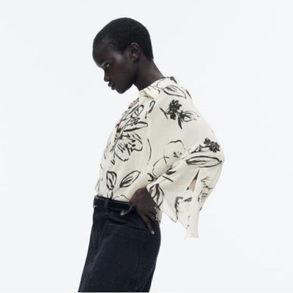 Zara Semi-Sheer Printed Blouse New - Picture 10 of 10